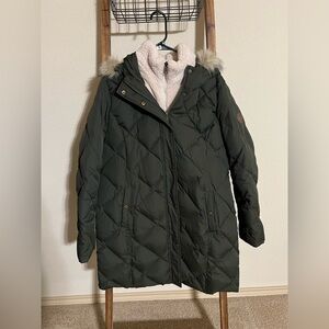 Lauren Ralph Lauren olive green fur puffer coat